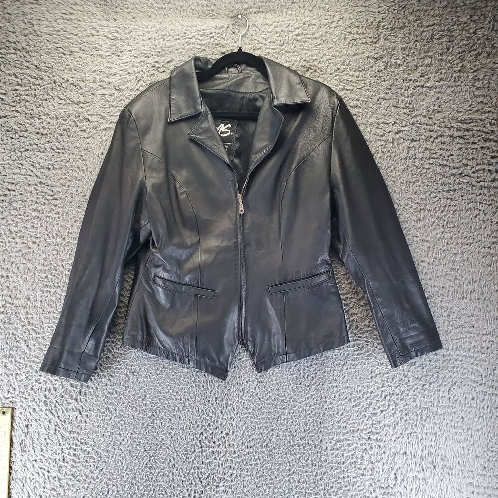 Ms. Maxima Jacket Womens Size Large Black Leather Zippered Front Classic